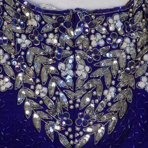 VTG D'Albert Sequin Beaded Blouse Eveningwear Blue Flower 80s 100% Silk